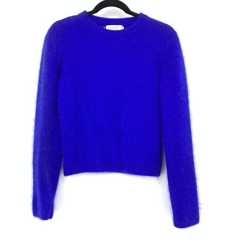 Nicole Miller Artelier Angora Crew Neck Pulllover Sweater Womens Sz S Blue *FLAW